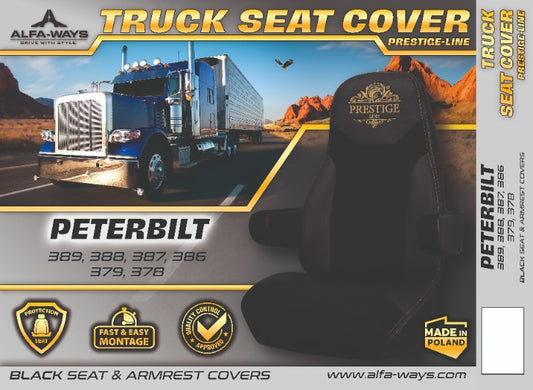 PETERBILT 378, 379, 386, 387, 388, 389 truck seat cover Prestige-Line BLACK ALFA-WAYS LLC