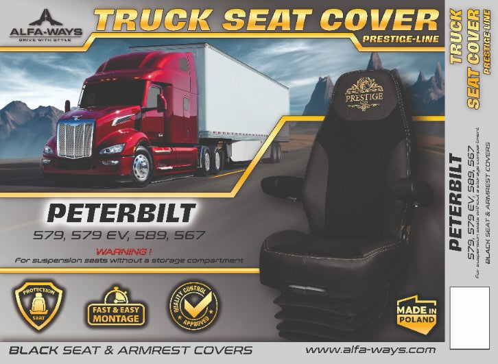 PETERBILT 579, 579EV, 589, 567 truck seat cover Prestige-Line BLACK ALFA-WAYS LLC