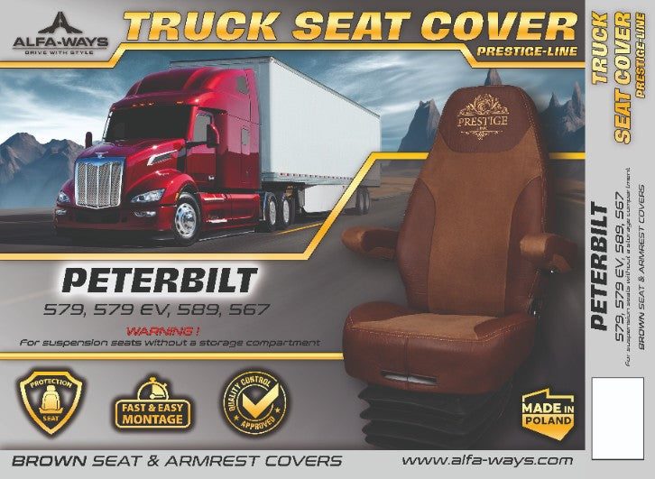 PETERBILT 579, 579EV, 589, 567 truck seat cover Prestige-Line BROWN ALFA-WAYS LLC