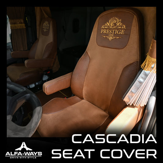 FREIGHTLINER CASCADIA 125, 116, 126 (2014-current) (33" back) truck seat cover & armrest covers Prestige-Line BROWN