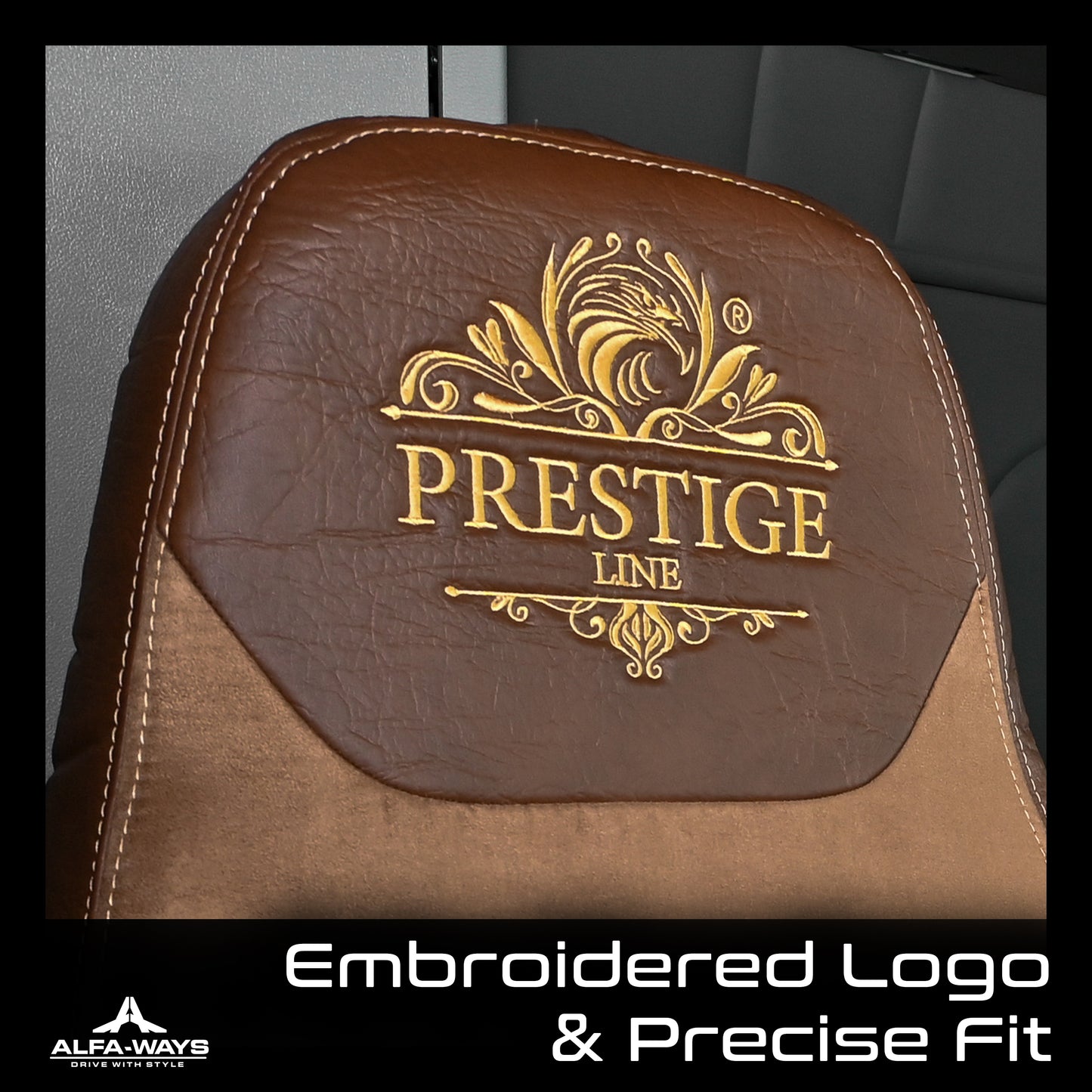 FREIGHTLINER CASCADIA 125, 116, 126 (2014-current) (33" back) truck seat cover & armrest covers Prestige-Line BROWN