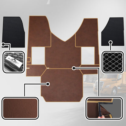 Floor Mats fits Freightliner Cascadia gen. 3 (2018-current) - Full Floor Set & 2 Additional Protective mats - Prestige-Line - BROWN