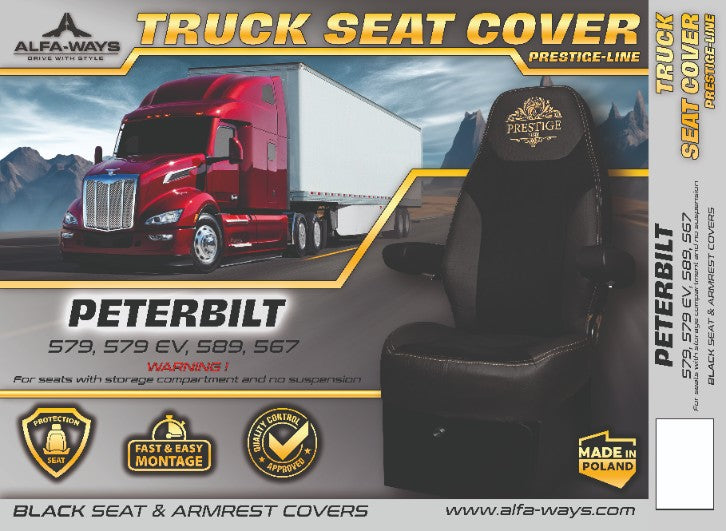 PETERBILT 579, 579EV, 589, 567 Truck seat cover Prestige-Line with box BLACK ALFA-WAYS LLC