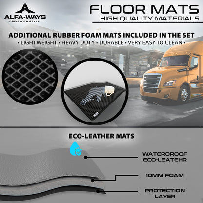 Floor Mats fits Freightliner Cascadia gen. 3 (2018-current) - Full Floor Set & 2 Additional Protective mats - Prestige-Line - GRAY