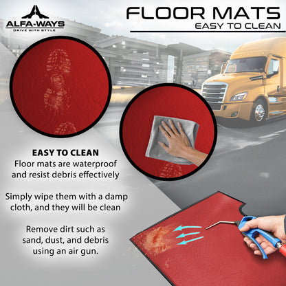 Floor Mats fits Freightliner Cascadia gen. 3 (2018-current) - Full Floor Set & 2 Additional Protective mats - Prestige-Line - RED