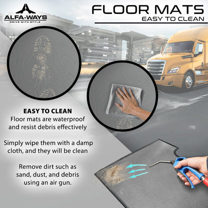 Floor Mats fits Freightliner Cascadia gen. 3 (2018-current) - Full Floor Set & 2 Additional Protective mats - Prestige-Line - GRAY