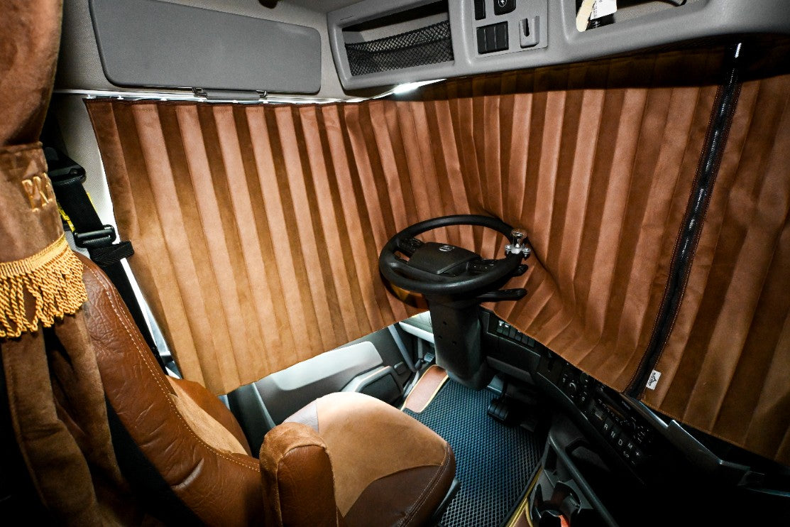 VOLVO vnl all sleeper models 2004-current sun-reflective blackout truck window curtains Prestige-Line BROWN ALFA-WAYS LLC