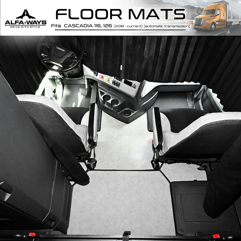 Floor Mats fits Freightliner Cascadia gen. 3 (2018-current) - Full Floor Set & 2 Additional Protective mats - Prestige-Line - GRAY