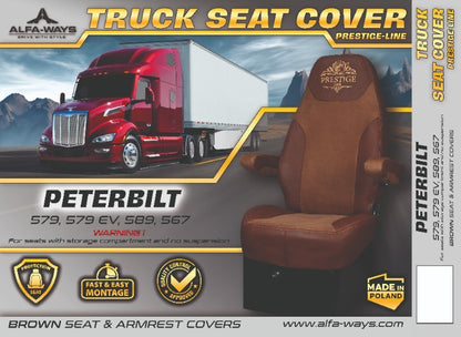 PETERBILT 579, 579EV, 589, 567 Truck seat cover Prestige-Line with box BROWN ALFA-WAYS LLC