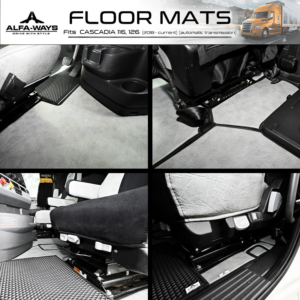 Floor Mats fits Freightliner Cascadia gen. 3 (2018-current) - Full Floor Set & 2 Additional Protective mats - Prestige-Line - GRAY