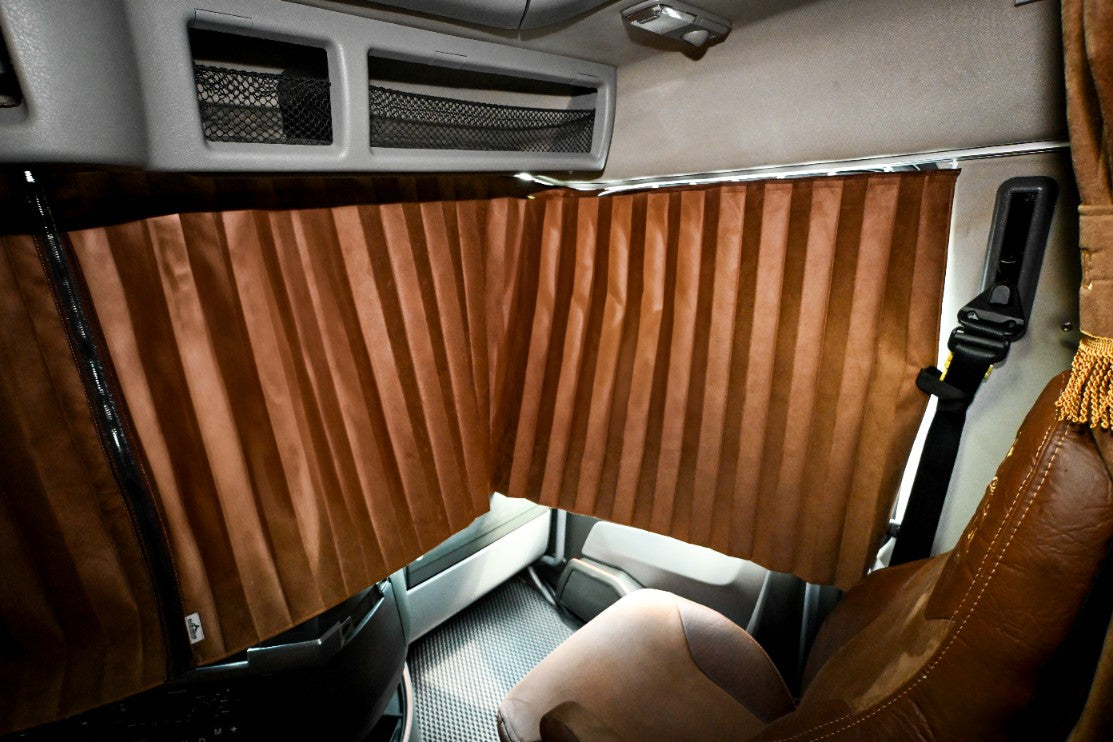 VOLVO vnl all sleeper models 2004-current sun-reflective blackout truck window curtains Prestige-Line BROWN ALFA-WAYS LLC