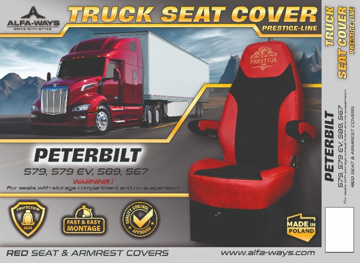 PETERBILT 579, 579EV, 589, 567 Truck seat cover Prestige-Line with box RED ALFA-WAYS LLC