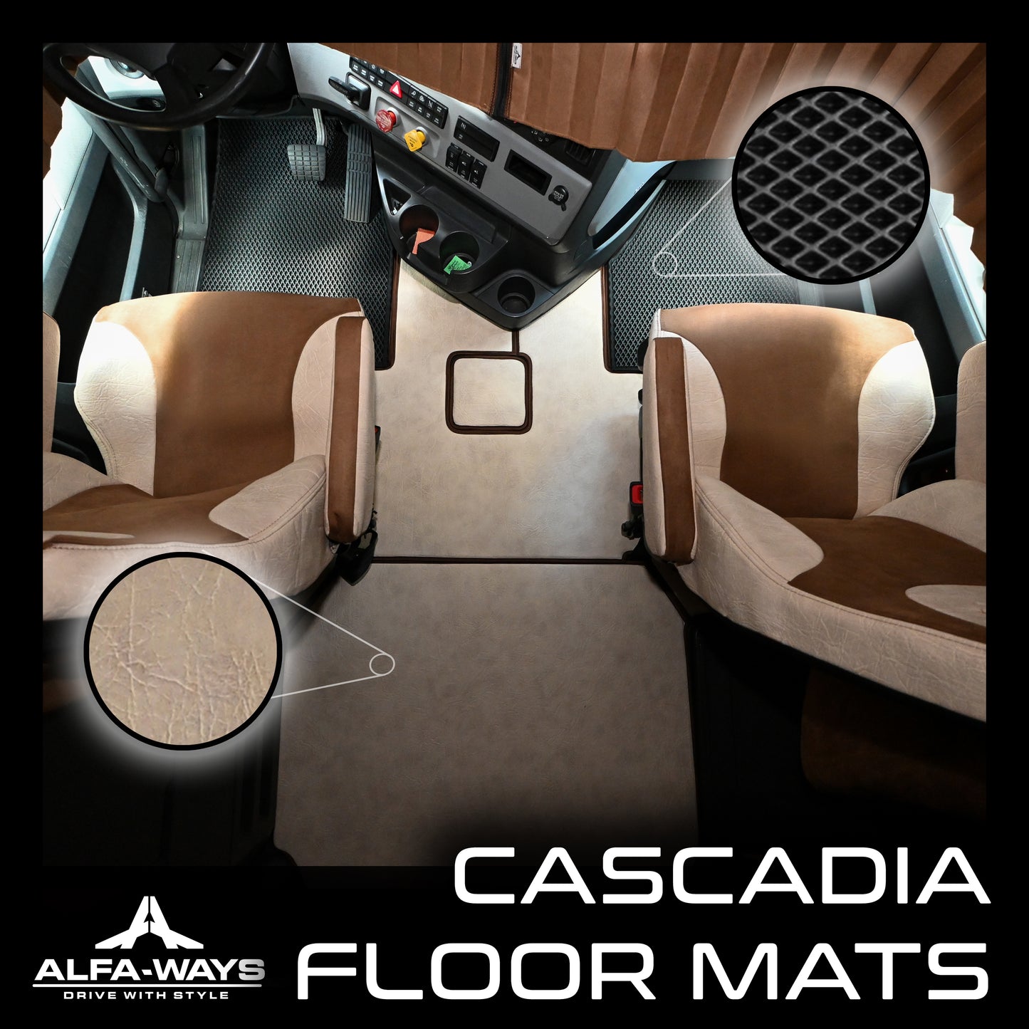 Beige floor mats for Freightliner Cascadia