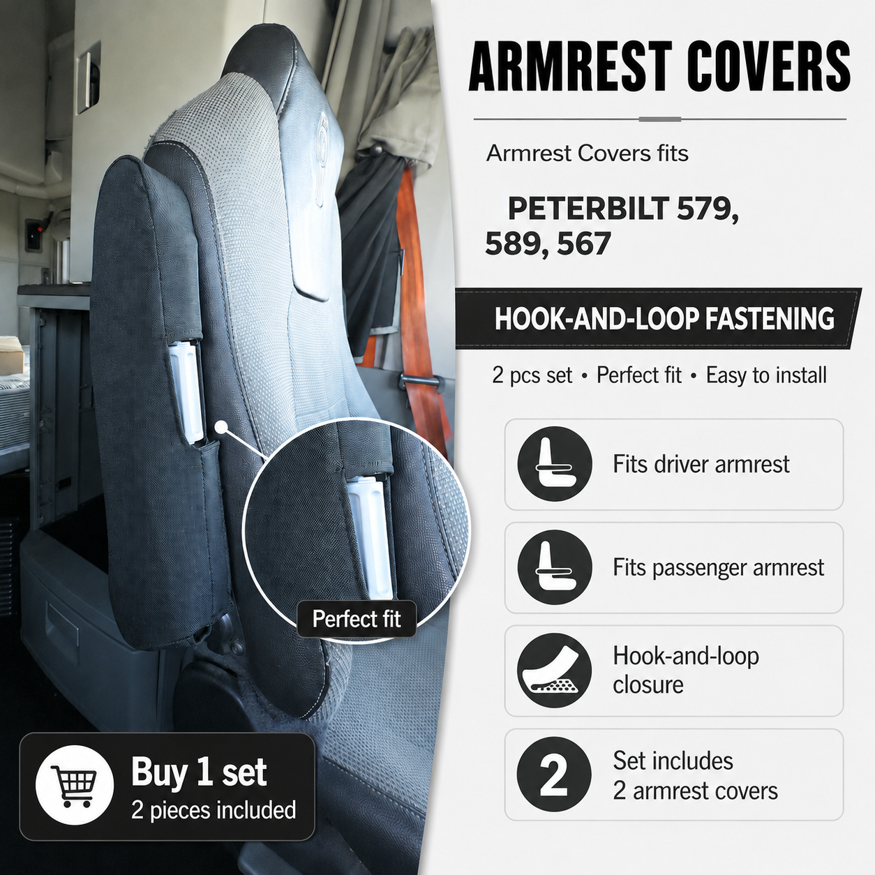 Armrest Covers fits PETERBILT 579, 589, 567