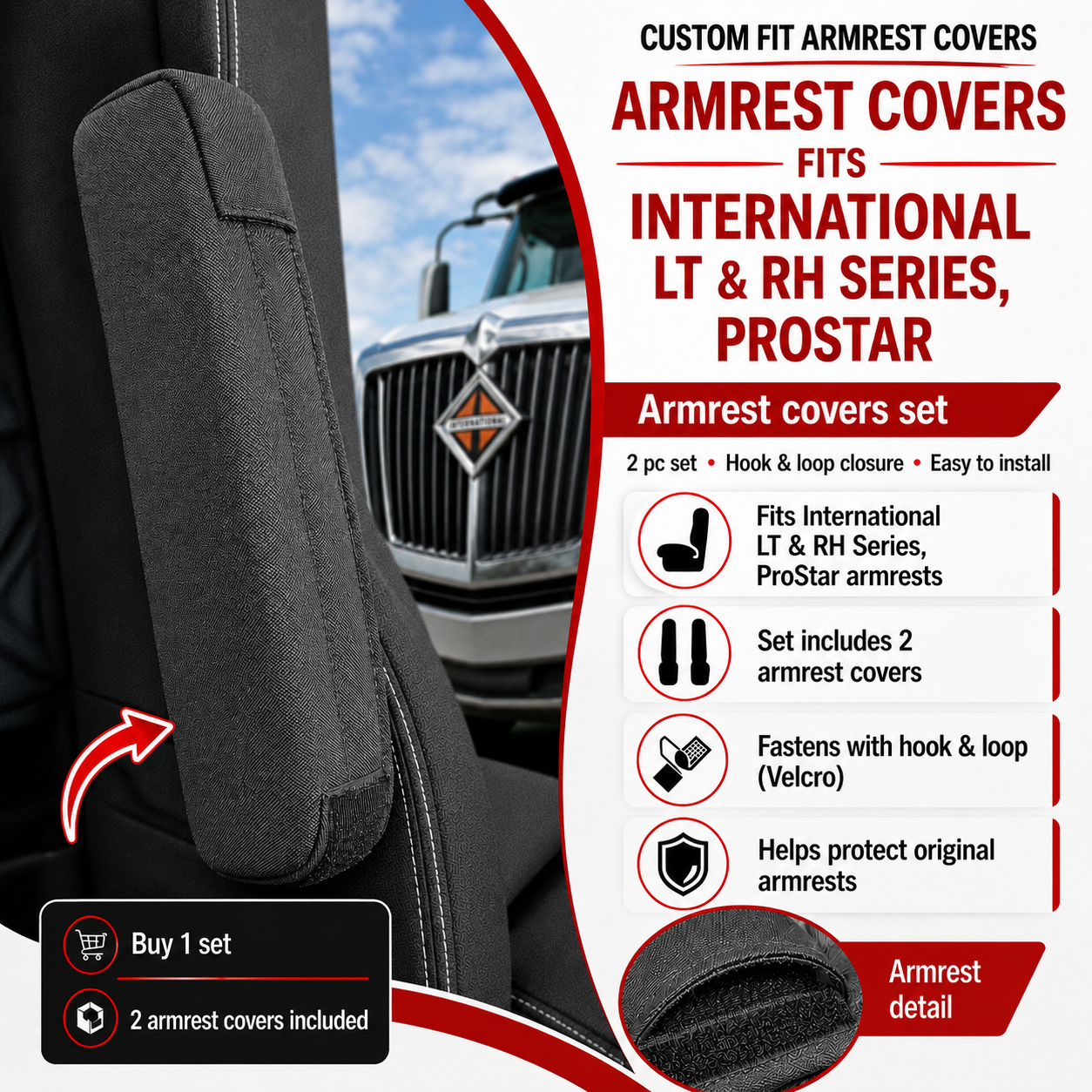 Armrest Covers fits INTERNATIONAL LT & RH SERIES, PROSTAR