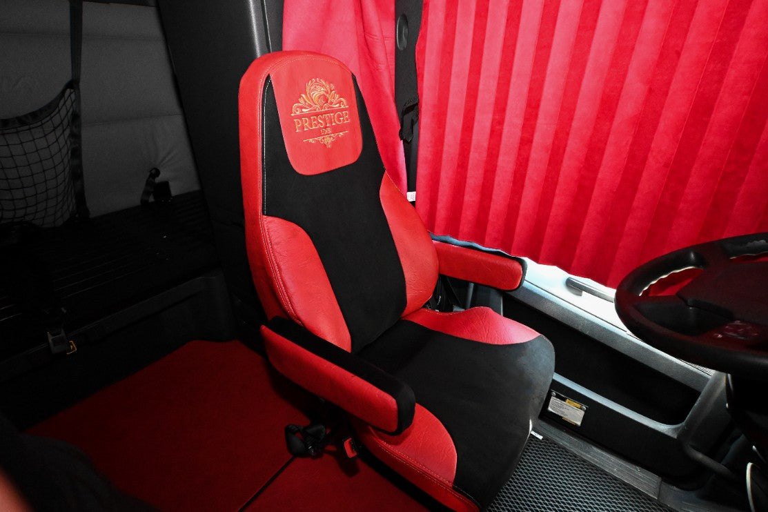 Red seat covers FREIGHTLINER CASCADIA, gen.3, 2 evolution inside cabin