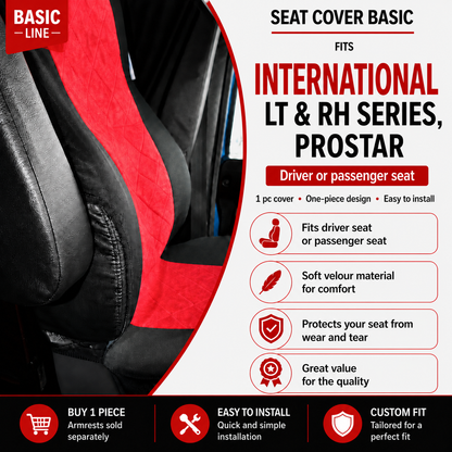 Seat Cover Basic fits  INTERNATIONAL LT & RH SERIES, PROSTAR RED