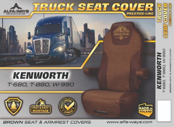 KENWORTH T-680, T-880, W-990 truck seat cover Prestige-Line BROWN ALFA-WAYS LLC