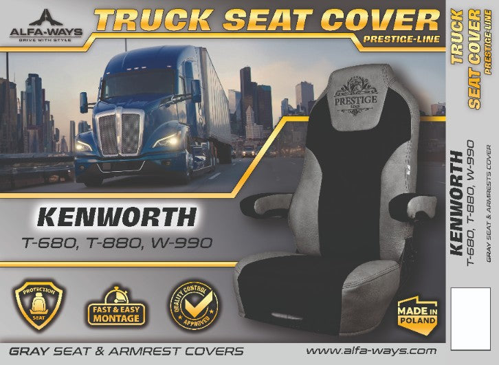 KENWORTH T-680, T-880, W-990 truck seat cover Prestige-Line GRAY ALFA-WAYS LLC