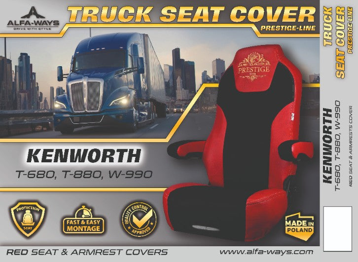 KENWORTH T-680, T-880, W-990 truck seat cover Prestige-Line RED ALFA-WAYS LLC