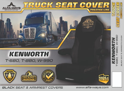 KENWORTH T-680, T-880, W-990 truck seat cover Prestige-Line BLACK ALFA-WAYS LLC