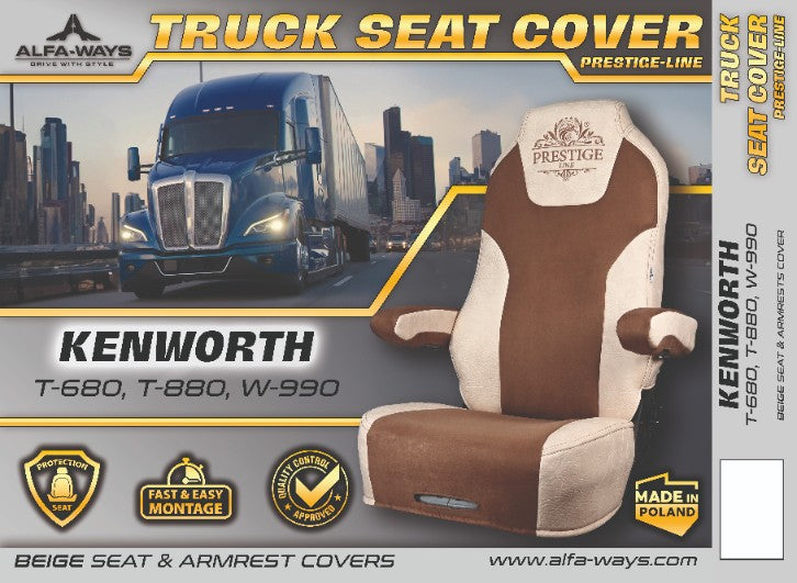 KENWORTH T-680, T-880, W-990 truck seat cover Prestige-Line BEIGE ALFA-WAYS LLC