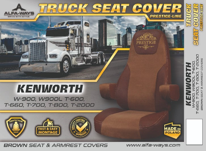 KENWORTH t-600, t-660, t-700, t-800, t-2000, w-900, w900l truck seat cover Prestige-Line BROWN ALFA-WAYS LLC