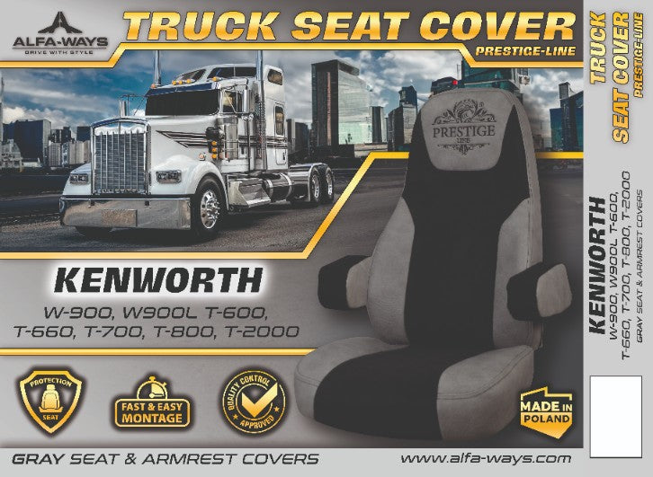 KENWORTH t-600, t-660, t-700, t-800, t-2000, w-900, w900l truck seat cover Prestige-Line GRAY ALFA-WAYS LLC