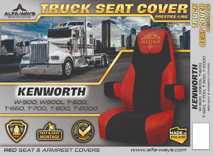 KENWORTH t-600, t-660, t-700, t-800, t-2000, w-900, w900l truck seat cover Prestige-Line RED ALFA-WAYS LLC