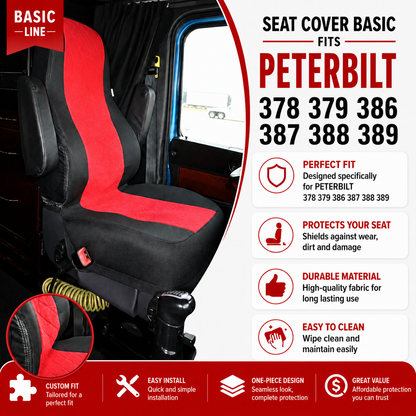 Seat Cover Basic fits  PETERBILT 378, 379, 386, 387, 388, 389  RED