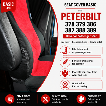 Seat Cover Basic fits  PETERBILT 378, 379, 386, 387, 388, 389  RED