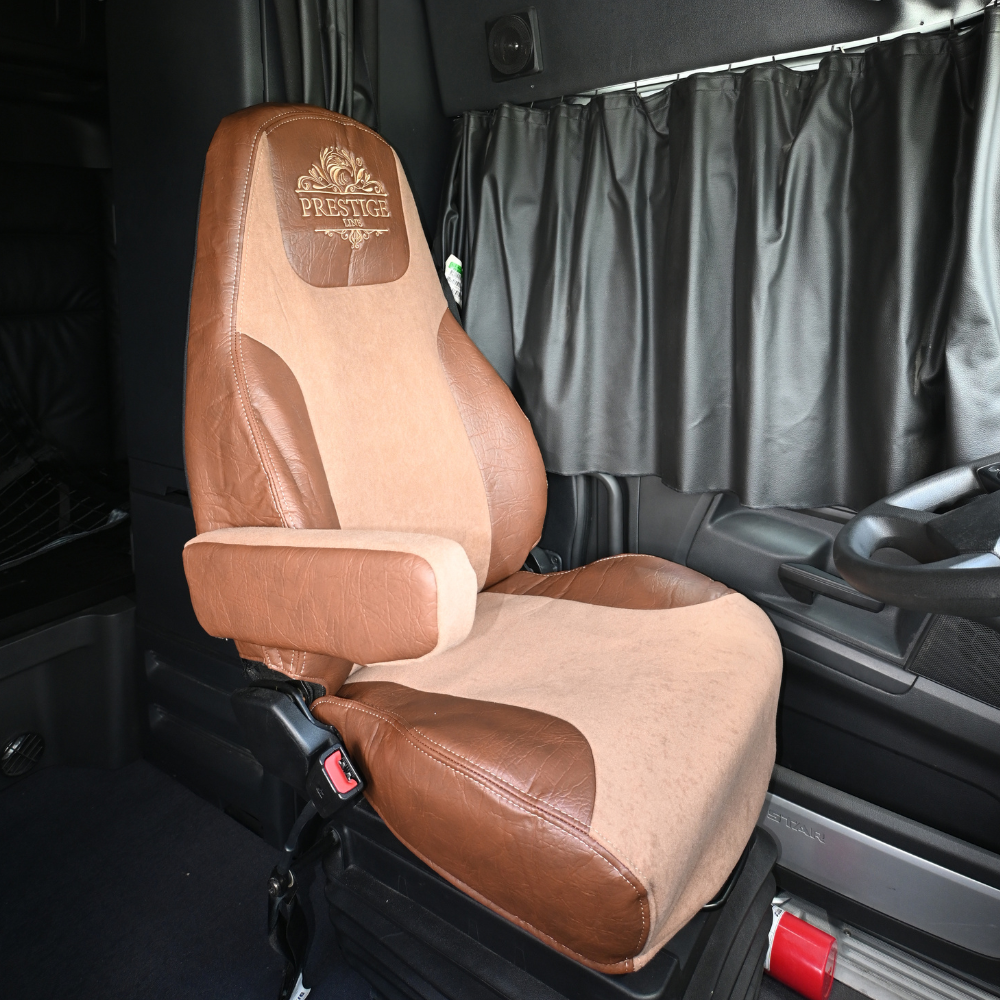 FREIGHTLINER CASCADIA 125, 116, 126 (2014-current) (33" back) truck seat cover & armrest covers Prestige-Line BROWN