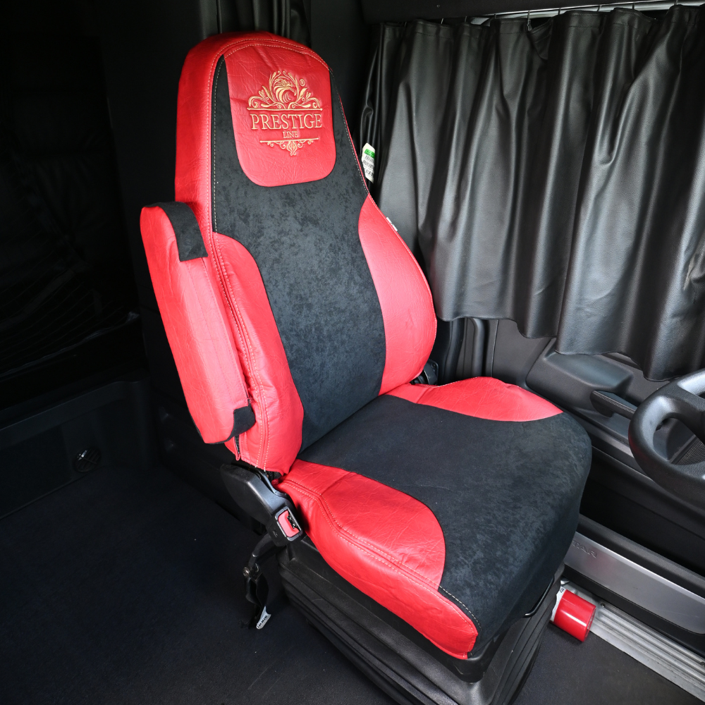 FREIGHTLINER CASCADIA 125, 116, 126 (2014-current) (33" back) truck seat cover & armrest covers Prestige-Line RED