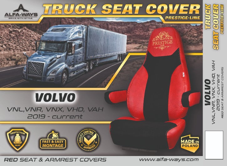 VOLVO vnl, vnr, vnx, vhd, vah 2019-current truck seat cover Prestige-Line RED ALFA-WAYS LLC