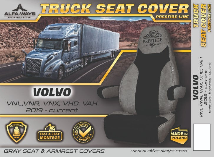 VOLVO vnl, vnr, vnx, vhd, vah 2019-current truck seat cover Prestige-Line GRAY ALFA-WAYS LLC