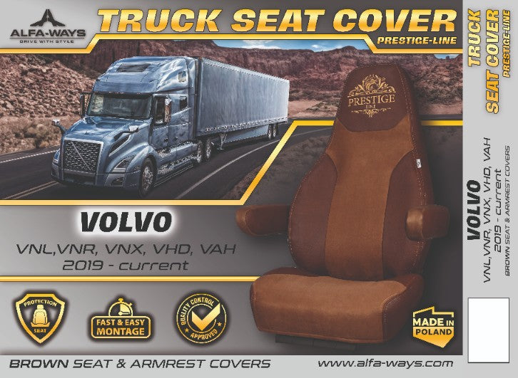 VOLVO vnl, vnr, vnx, vhd, vah 2019-current truck seat cover Prestige-Line BROWN ALFA-WAYS LLC