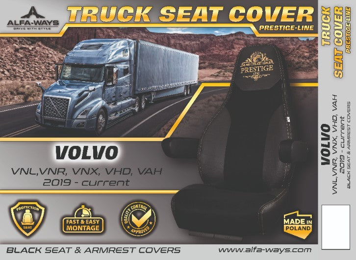 VOLVO vnl, vnr, vnx, vhd, vah 2019-current truck seat cover Prestige-Line BLACK ALFA-WAYS LLC