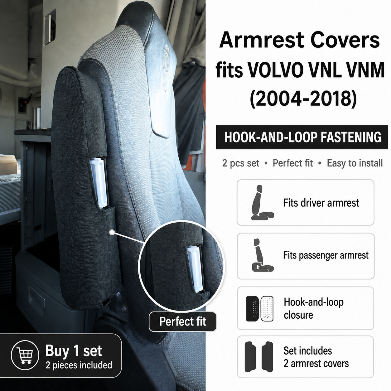 Armrest Covers fits VOLVO VNL VNM (2004-2018)