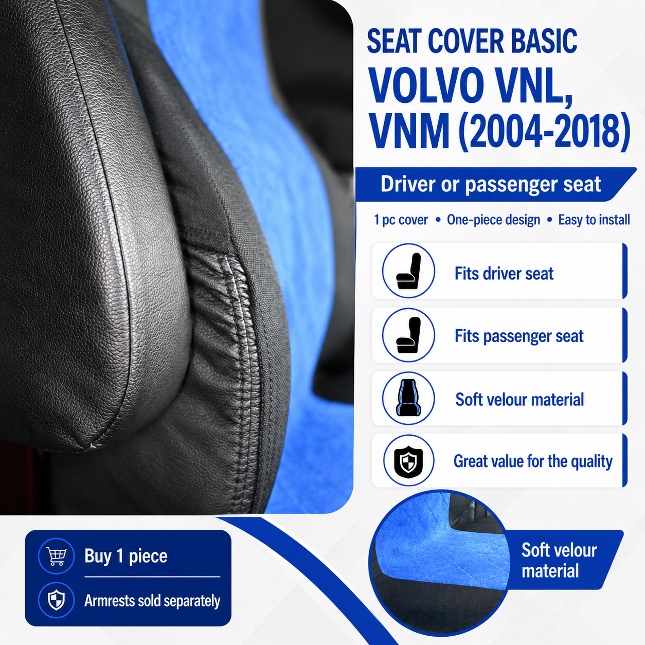 Seat Cover Basic fits VOLVO vnl, vnm (2004-2018) BLUE