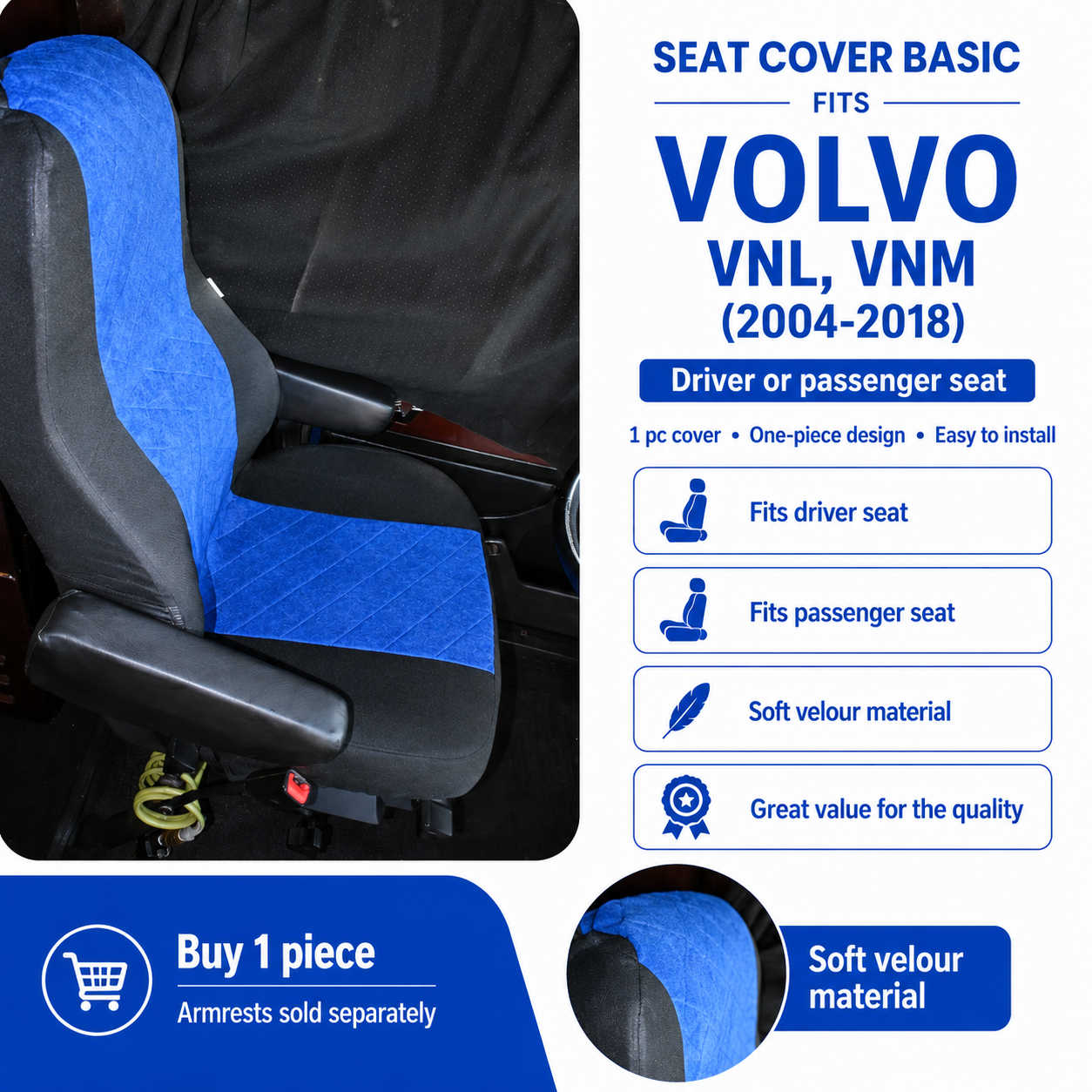 Seat Cover Basic fits VOLVO vnl, vnm (2004-2018) BLUE