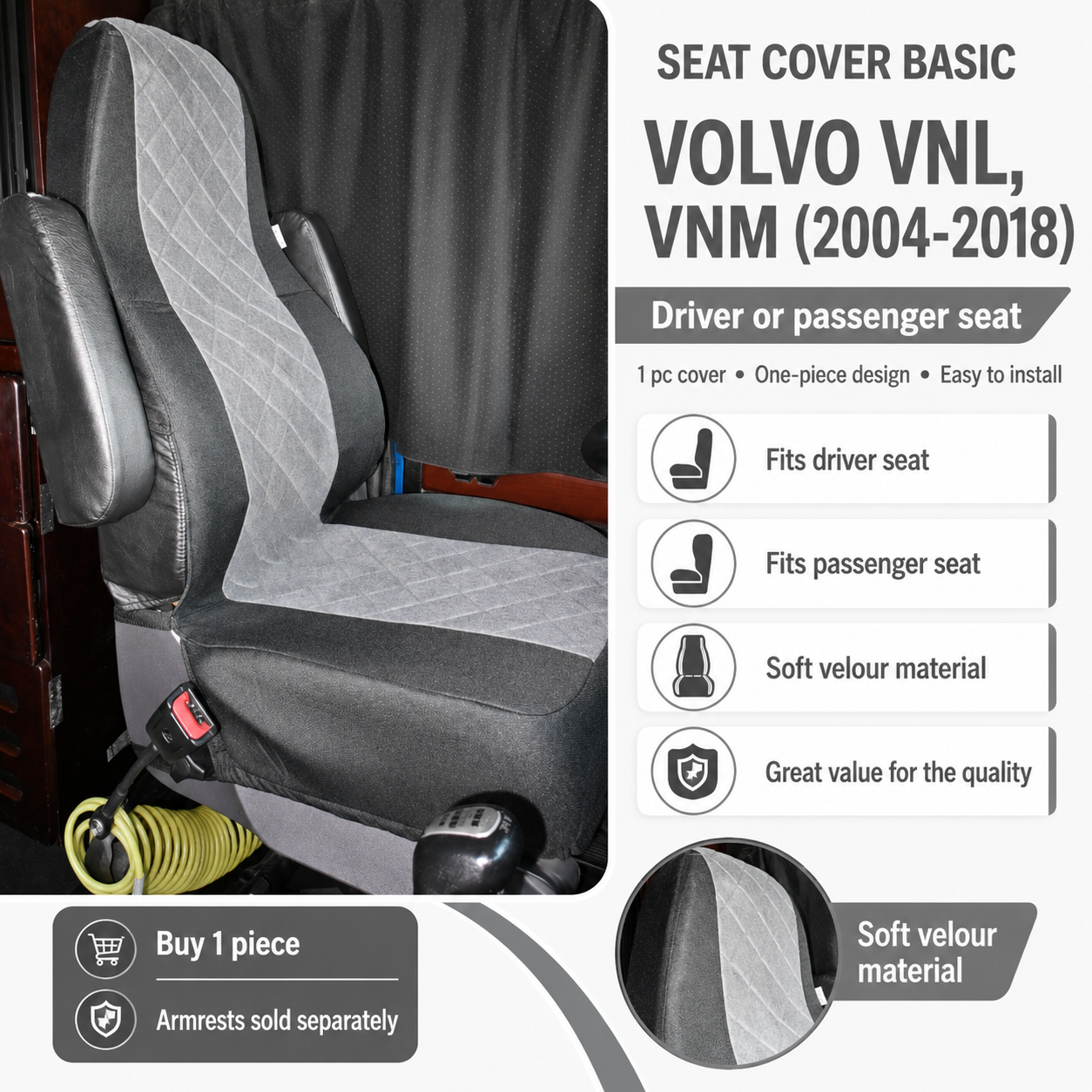 Seat Cover Basic fits VOLVO vnl, vnm (2004-2018) GRAY