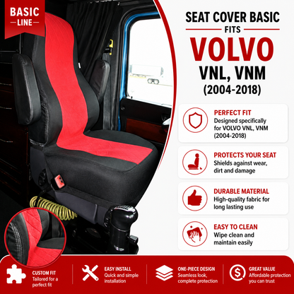 Seat Cover Basic fits VOLVO vnl, vnm (2004-2018) RED