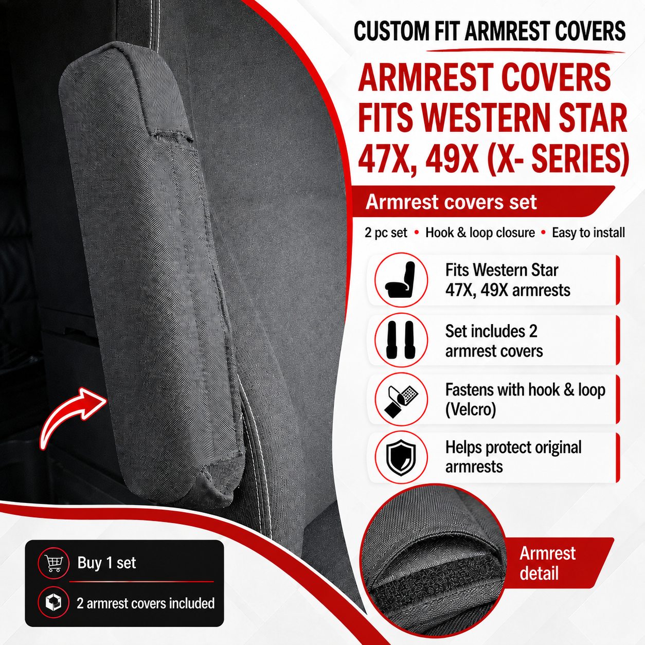 Armrest Covers fits WESTERN STAR 47X, 49X (X- SERIES)