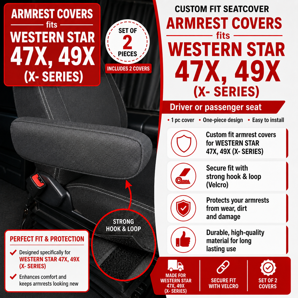 Armrest Covers fits WESTERN STAR 47X, 49X (X- SERIES)