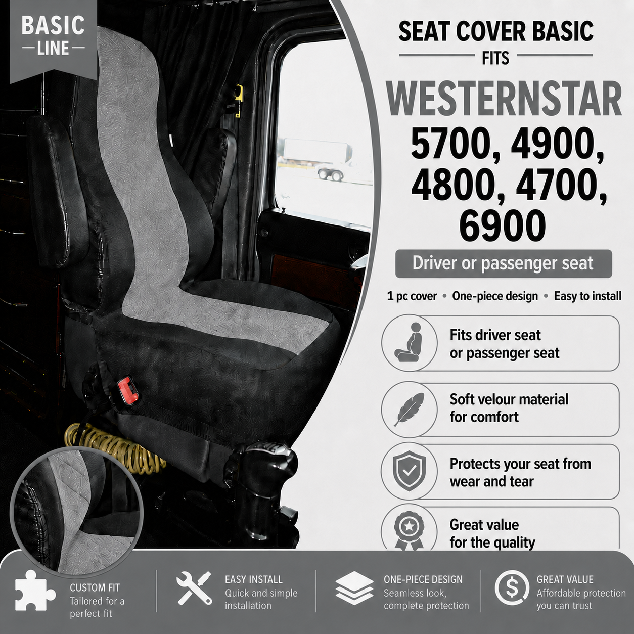 Seat Cover Basic WESTERN STAR 5700, 4900, 4800, 4700, 6900 GRAY
