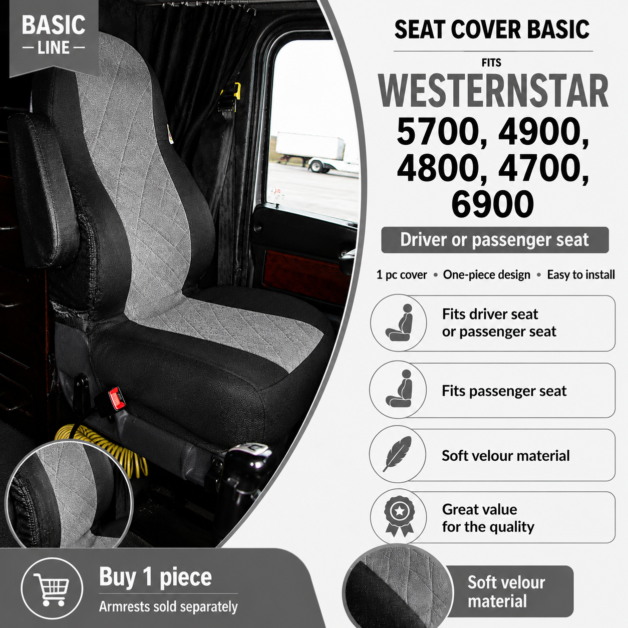 Seat Cover Basic WESTERN STAR 5700, 4900, 4800, 4700, 6900 GRAY