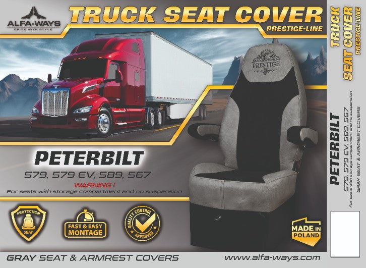 PETERBILT 579, 579EV, 589, 567 Truck seat cover Prestige-Line with box GRAY ALFA-WAYS LLC