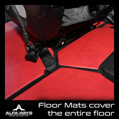 red truck mats covering floor